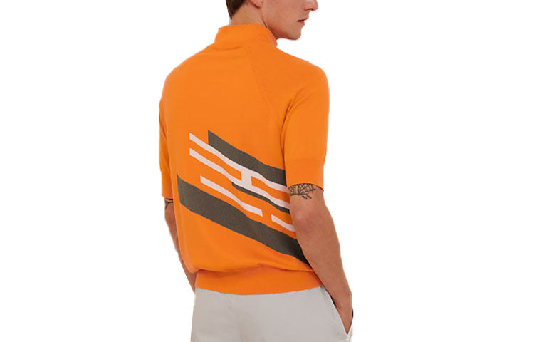 قميص بولو رجالي HERMES SS21 H en Course رياضي كاجوال برقبة دائرية وأكمام قصيرة، برتقالي H157130HA30
