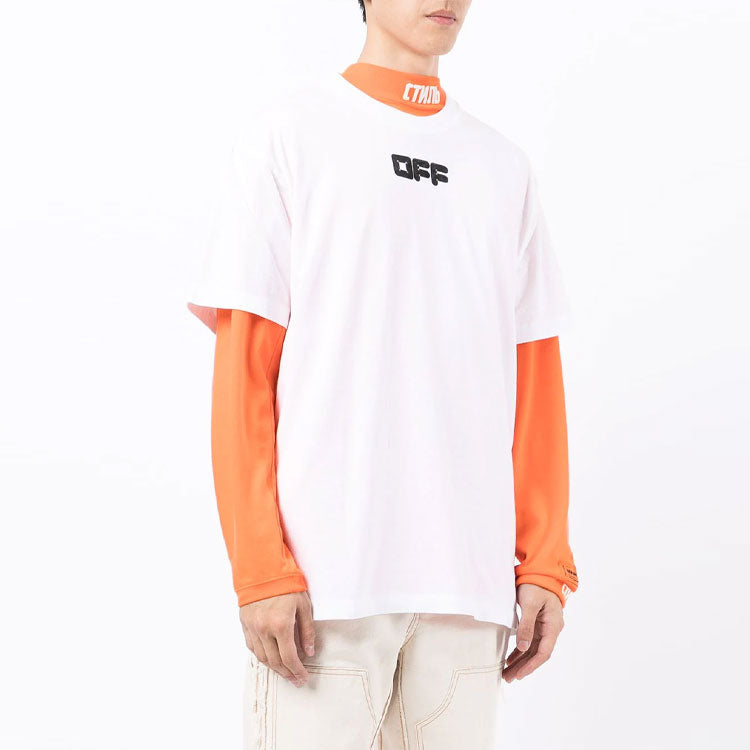Off-White FW21 Chest Logo Printing Short Sleeve Loose Fit White OMAA038F21JER0010110