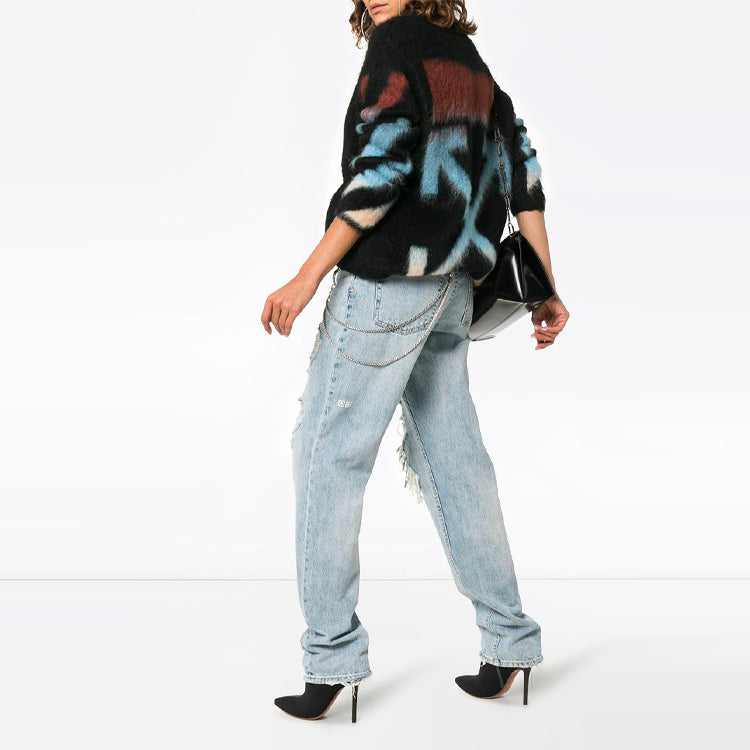 (WMNS) فستان أسود مطبوع محبوك أبيض OWHE009F18B740711088