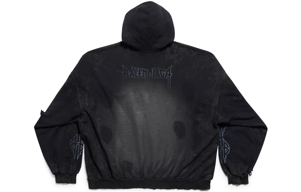 Balenciaga Paris Moon No Pocket Hoodie Oversized 'Black Faded' 744462TOVE31055