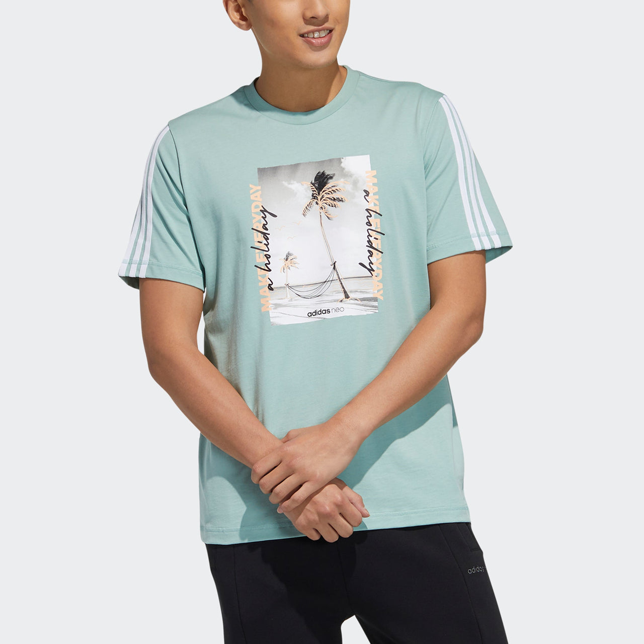 adidas neo M Cs Gr Tee 2 Brown landscape Printing Sports Short Sleeve Green GP5691