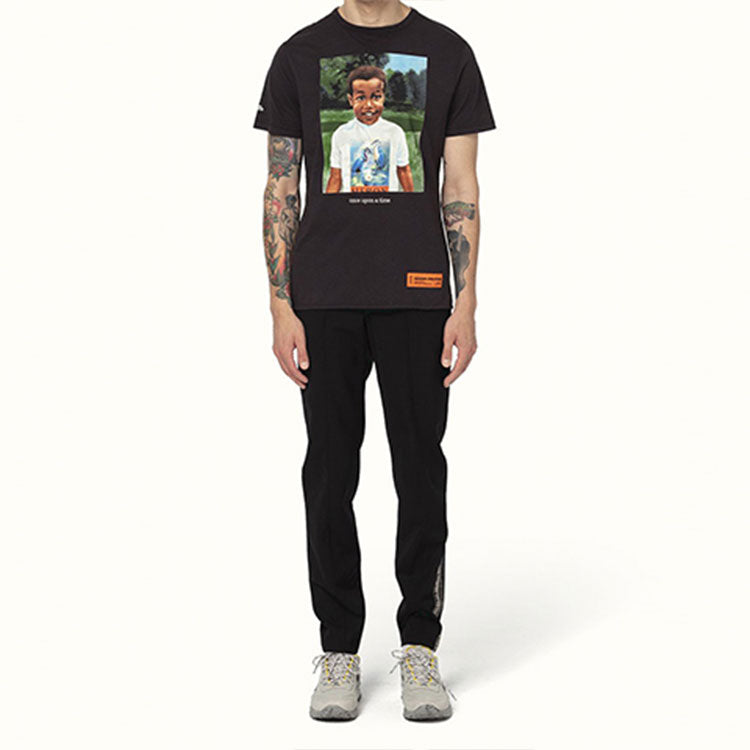 Men's HERON PRESTON Little Boy Printing Short Sleeve Black HMAA011S209140191088