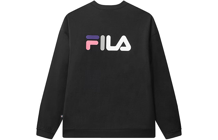 بلوزة FILA المحبوكة البسيطة غير الرسمية بتصميم زوجين باللون الأسود F71U048205F-BK