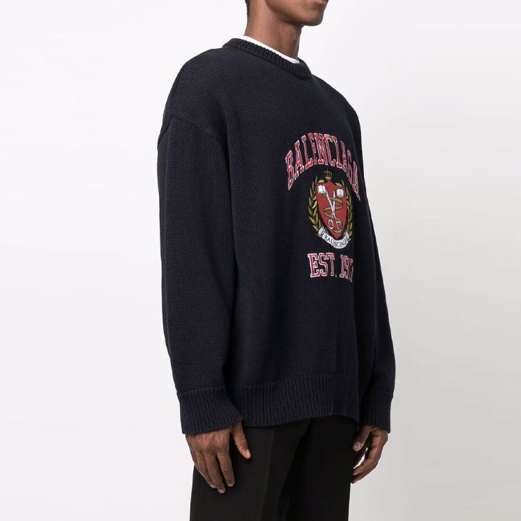 Balenciaga Est. 1917 College Logo Crewneck Sweater 'Black' 675267T32178065
