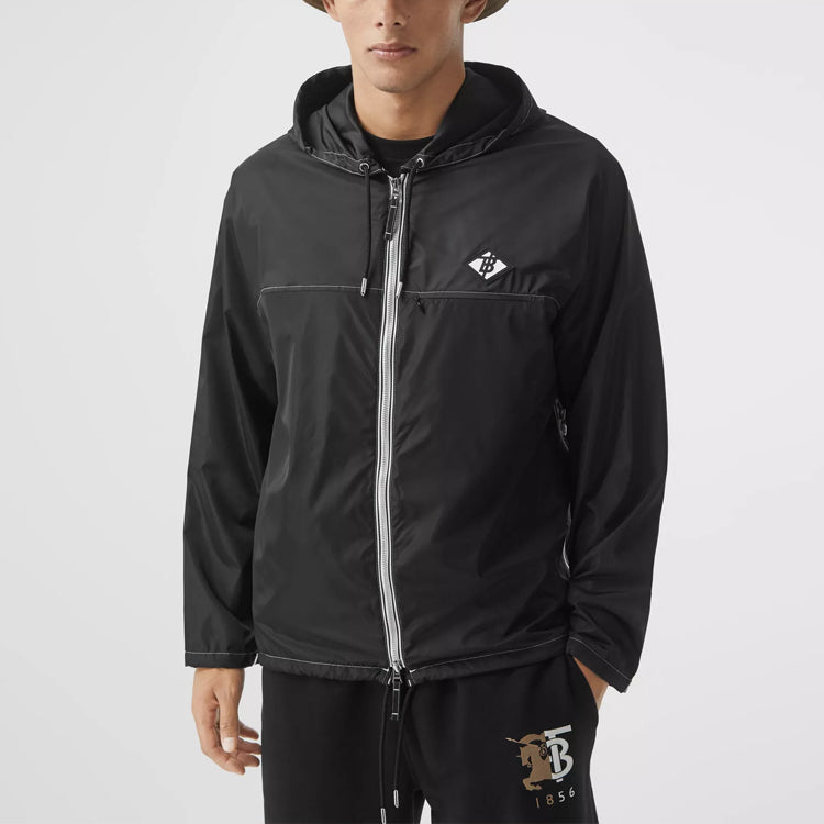 Men's Burberry Logo Pattern Portable Light Hooded Jacket Black 80256611
