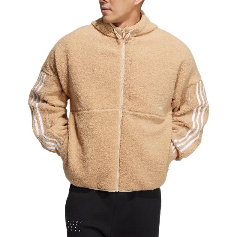 adidas Stripe Hooded Casual Jacket Unisex Khaki HP1375