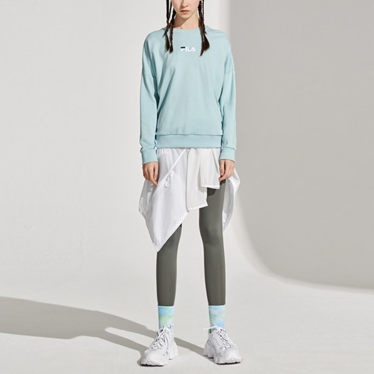 (WMNS) Fila Embroidered Logo Printing Loose Sports Round Neck Hoodie Blue T11W113211F-LB