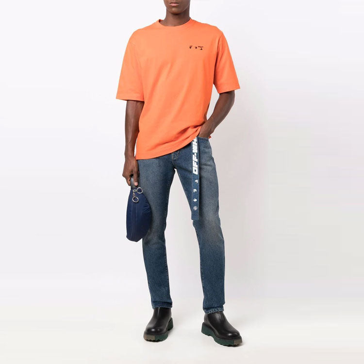 Off-White FW21 Chest Logo Printing Round Neck Short Sleeve Ordinary Version Orange OMAA119F21JER0022010