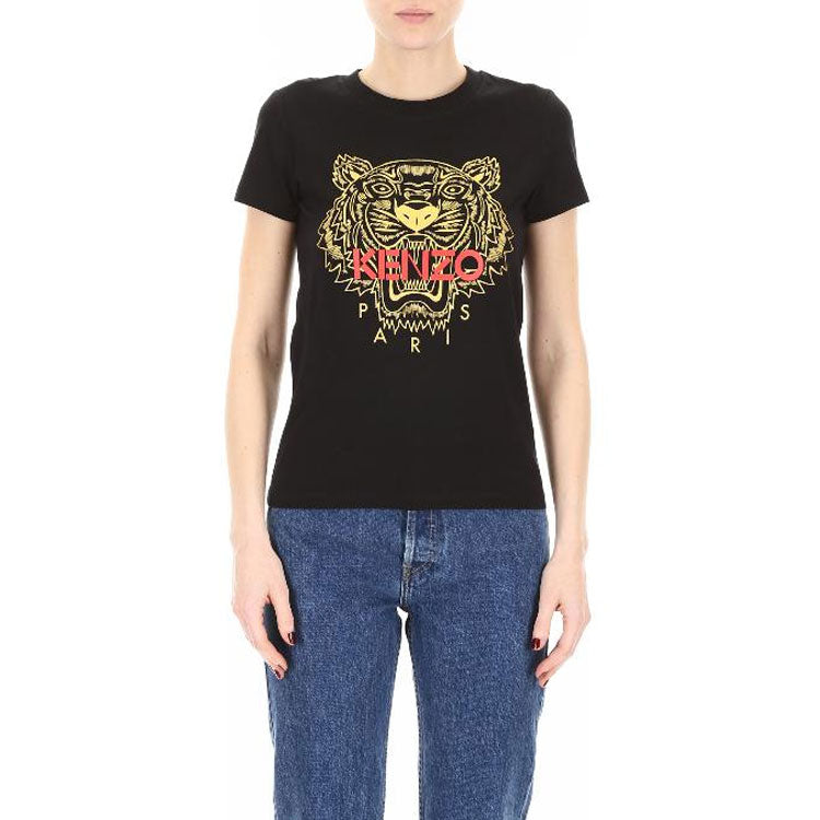KENZO Tiger Head Printing Logo Short Sleeve Black F952TS7214Y7-99