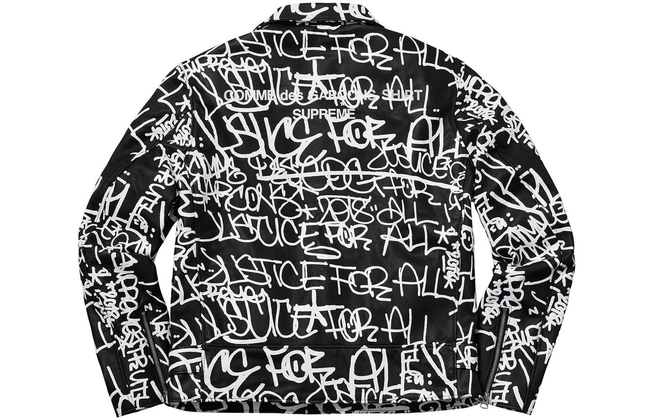 Supreme FW18 x COMME des GARCONS Shirt Schott Painted Perfecto Leather Jacket Black SUP-FW18-415