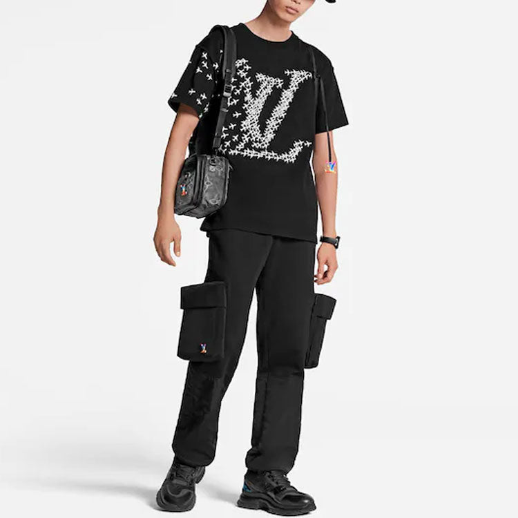 Men's LOUIS VUITTON FW21 Small Logo Round Neck Printing Short Sleeve Black 1A7PZS
