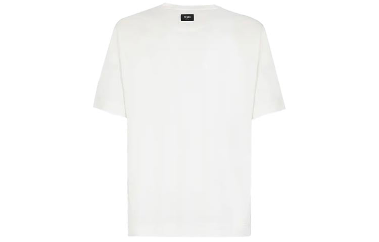 Men's FENDI SS21 Logo Pattern Round Neck Short Sleeve White FY0936ABQSF0QA0