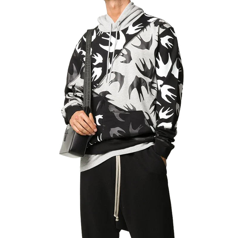 Men's McQ Alexander McQueen Swallow Pattern Hooded Long Sleeves Colorblock 620705-RPT49-1073