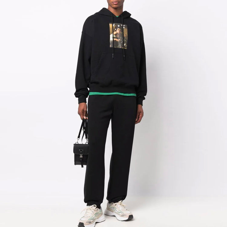 Off-White FW21 Pattern Alphabet Printing Drawstring Pullover Version Black OMBB085F21FLE0131084