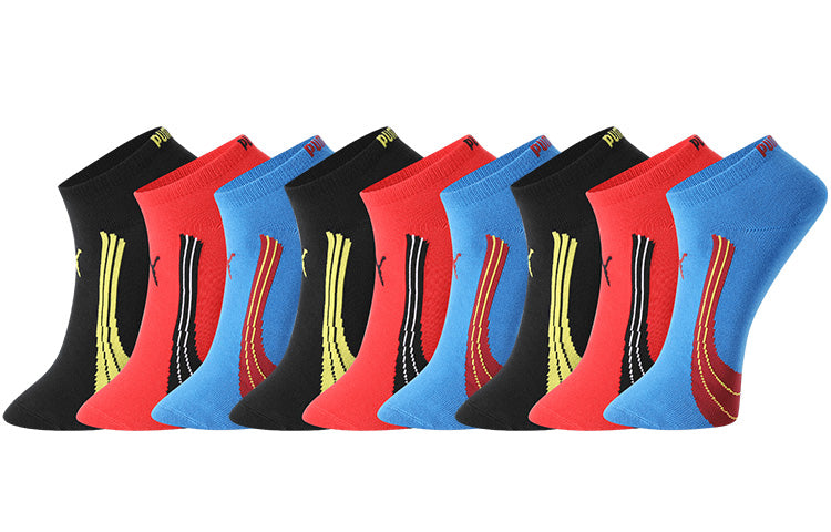 PUMA Sport Invisible Socks 3 Pack 'Black Red Orange Blue' 701223995-001