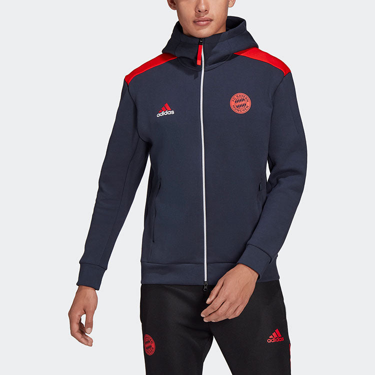 Men's adidas Fcb Zne Bayern Munich Black Soccer/Football Training Sports Hooded Jacket Deep Navy Blue GT7084