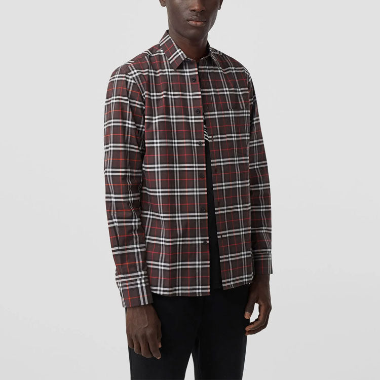 Men's Burberry Plaid Casual Long Sleeves Shirt Colorblock 80175641