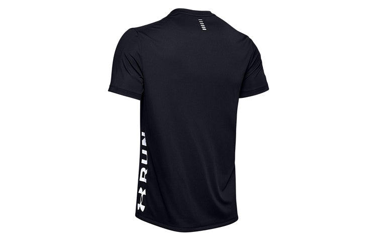 Men's Under Armour Stride Side Alphabet Running Short Sleeve Black 1346551-001