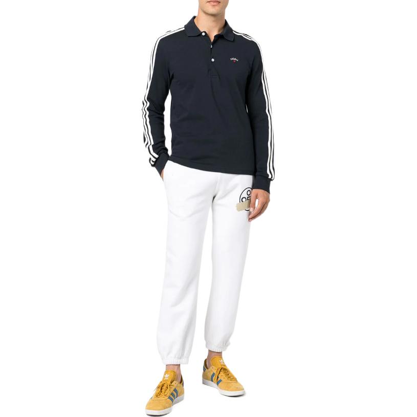 Men's adidas originals x NOAH Crossover Stripe Logo Casual Long Sleeves Blue Polo Shirt HI2927