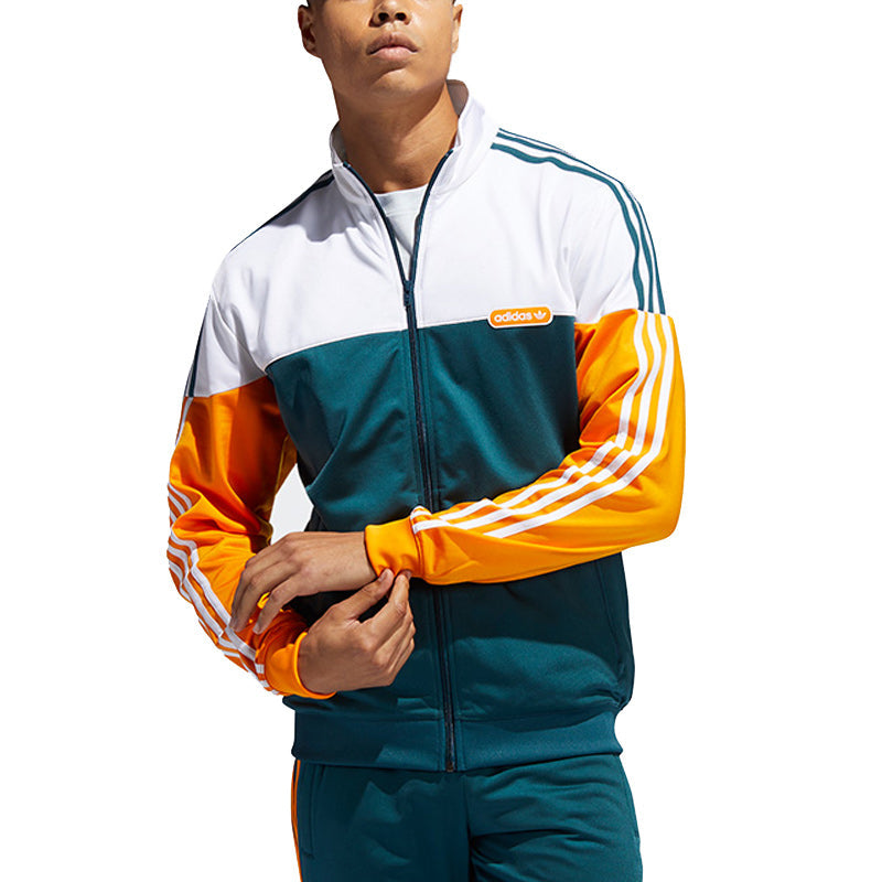 جاكيت رياضي كاجوال مقاوم للرياح بخطوط جانبية وياقة واقفة من adidas originals Split Firebird Colorblock أصفر وأخضر GN8618