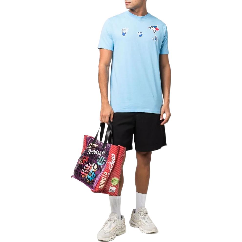 Men's Off-White SS22 Logo Printing Short Sleeve Blue T-Shirt OMAA027G21JER01040454045