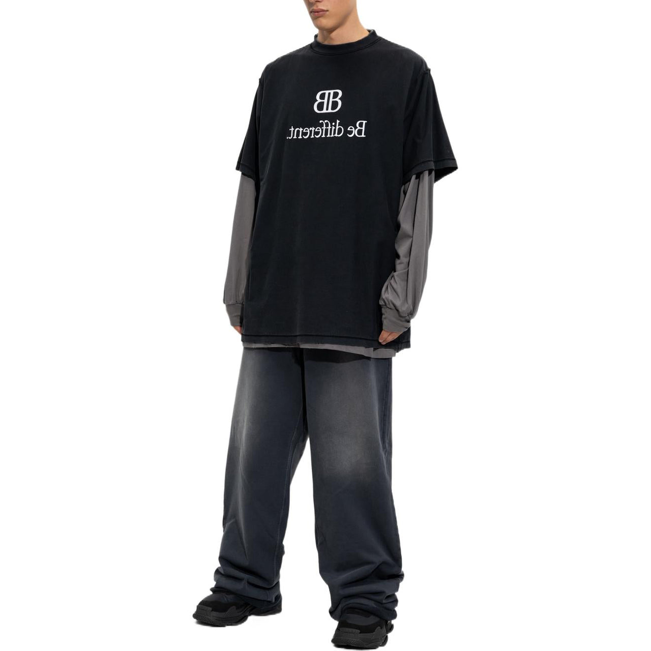 Balenciaga BB Be Different Patched T-Shirt Long Sleeve T-Shirt 'Black Grey' 720407TNVV31070