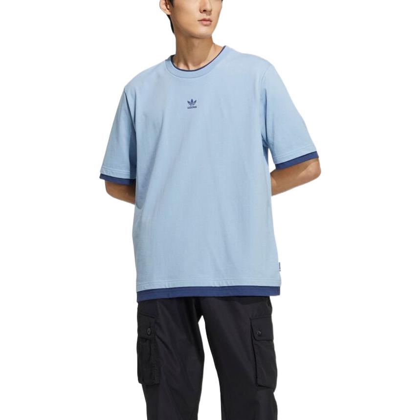 Men's adidas originals Logo Printing Splicing Short Sleeve Blue T-Shirt HM7993