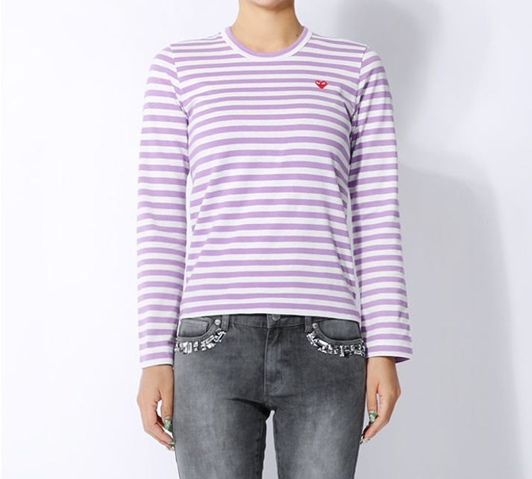 (WMNS) COMME des GARCONS PLAY Striped Mini Logo Long Sleeves Tee 'Purple White' AZ-T217-051-4