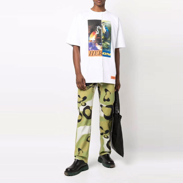 HERON PRESTON Fw21 Split Herons T-shirt 'White Orange' HMAA029F21JER0010122
