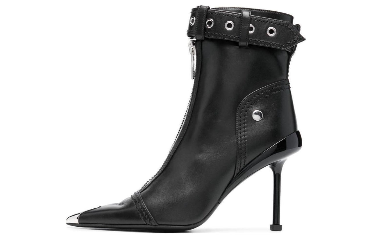 (WMNS) Alexander McQueen Leather Heel Ankle Boots 'Black' 768101WIDR41081