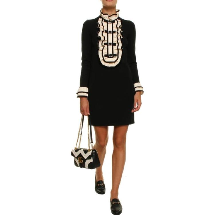 (WMNS) فستان جوتشي من قماش الجيرسيه الفيسكوز مع كشكشة "أسود" 479507-X9B36-1050