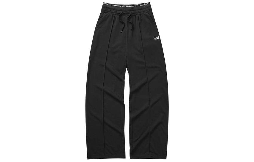(WMNS) Skechers Elastic Waist Straight Wide-Leg Casual Pants 'Grey Black' L223W063-NX