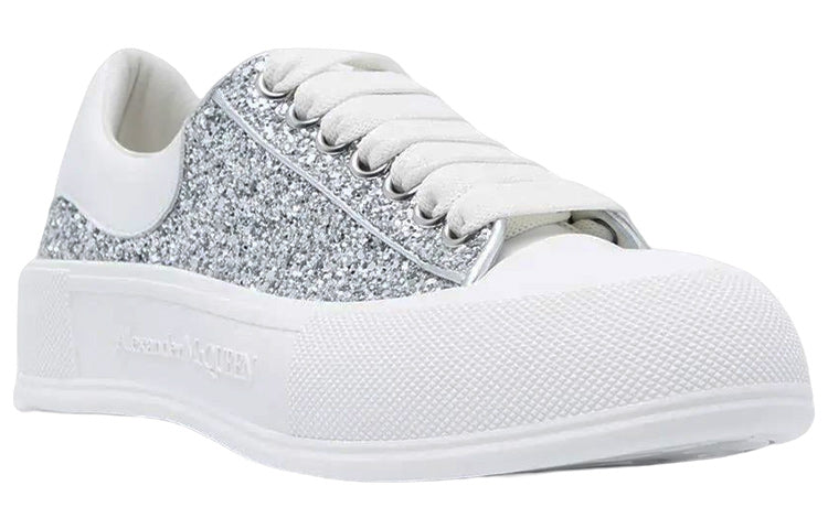 (WMNS) Alexander McQueen Glitter Deck Plimsoll 'Silver' 676687W4JF68240