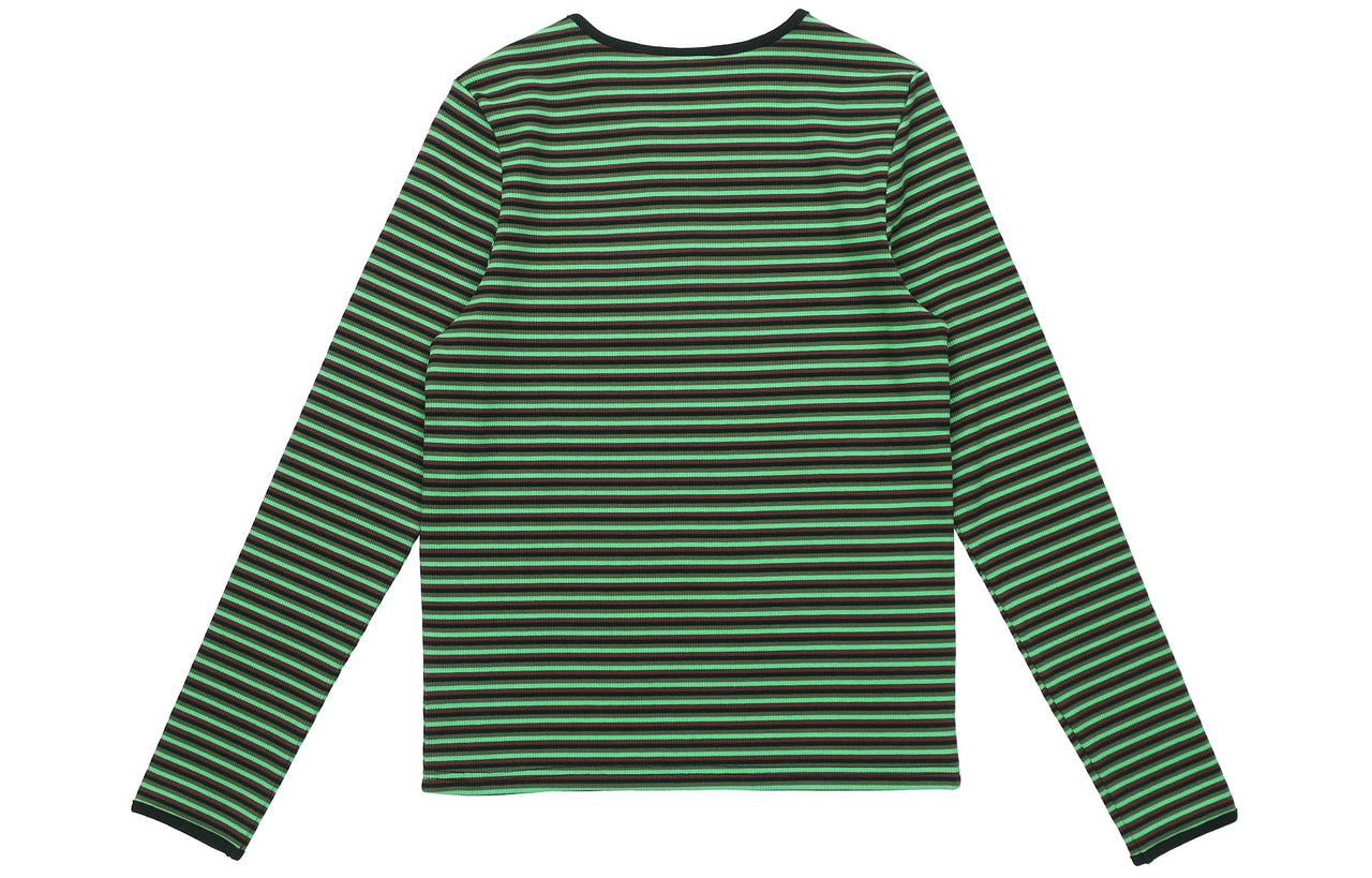 Stussy Alphabet Logo Embroidered Stripe Long Sleeves Unisex Green T-Shirt STUSSY-SS21-11