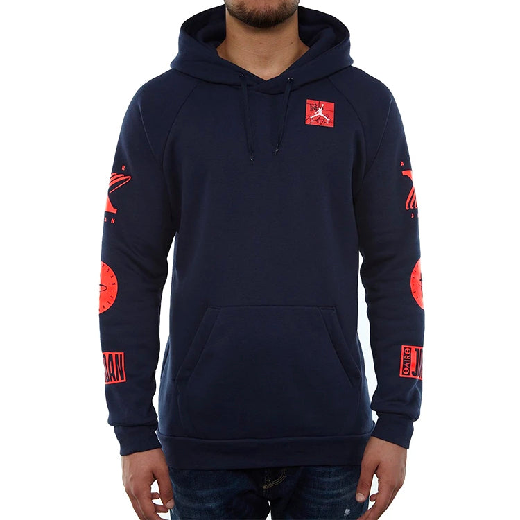 Air Jordan Air logo Printing Fleece Lined Pullover Black Red BQ0298-451