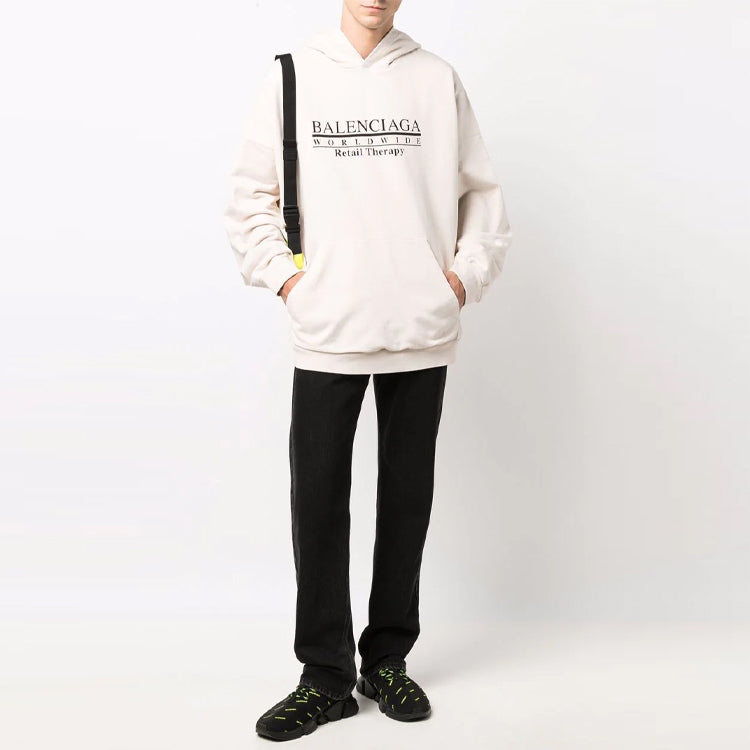 Balenciaga Worldwide Logo Popover Hoodie 'Chalky White Black' 674986TLVA99054