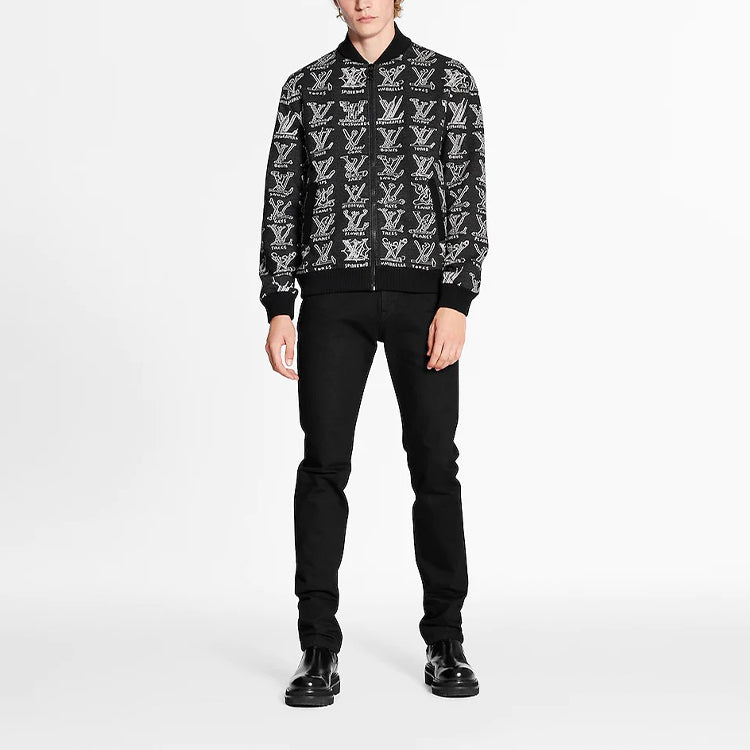 LOUIS VUITTON LV Jacquard Zipper Waist Jacket For Men Black 1A8GVC