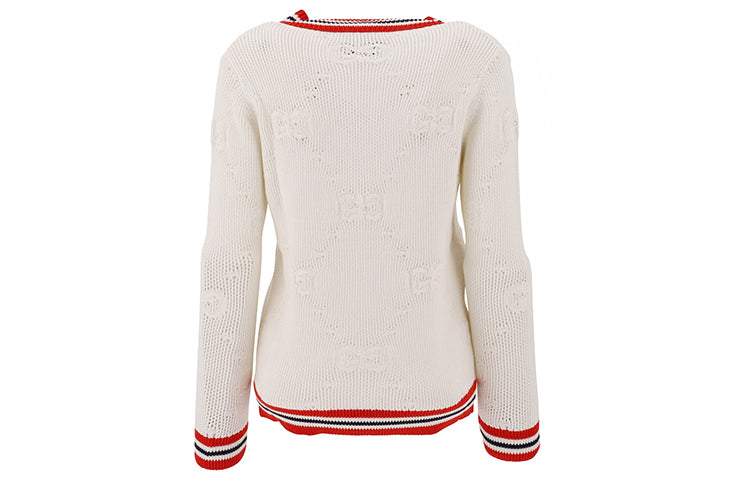 (WMNS) Gucci V Collar logo Knit Sweater Female White 579815-XKARR-9376