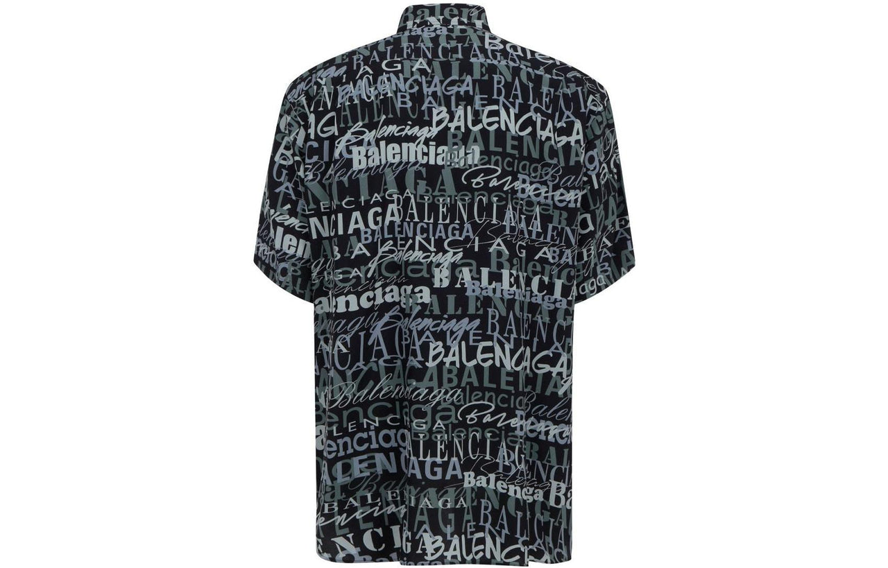 Balenciaga 'Mixed Typo' Logo Print Short Sleeve Shirt 'Black Grey' 556854TELF21269