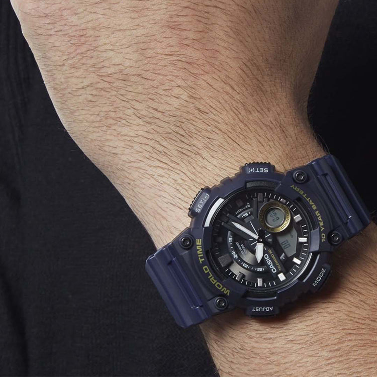 CASIO Waterproof Mens Blue Analog/Digital Combo AEQ-110W-2AVDF