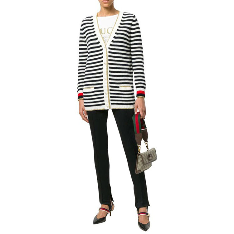 (WMNS) Gucci Striped Wool-Blend Knitted Sweater For Black/White 478216-X9M76-4367
