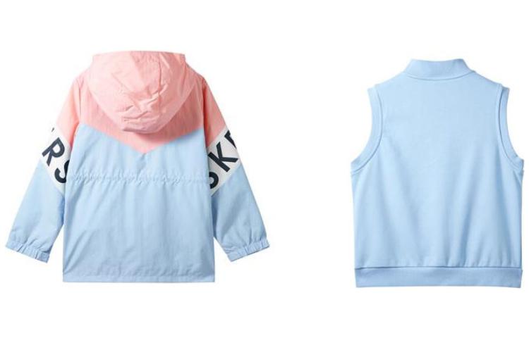 (GS) Skechers Letter Printed Zip Hooded Sports Suit 'Blue Pink' P322G023