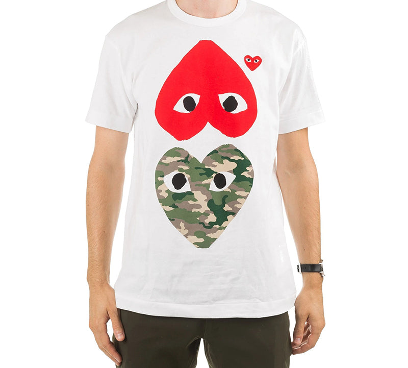 COMME des GARCONS PLAY طباعة شعار التمويه كم قصير تي شيرت "أبيض" AZ-T248-051-1
