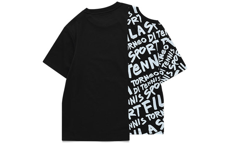 (WMNS) Fila Alphabet Printing Splicing Short Sleeve Black T11W121107F-BK