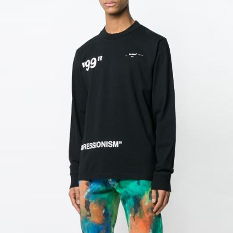 Men's Off-White Ice Man Round Neck Loose Long Sleeves Black T-Shirt OMAB021R191850011088