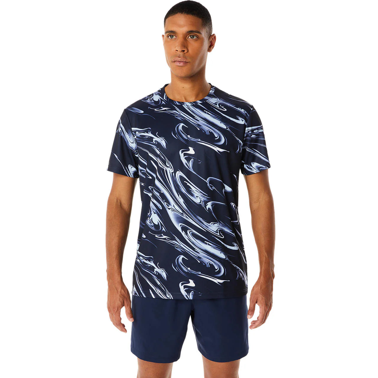 ASICS Suminagashi Motif Print Short Sleeve Top 'Midnight' 2031D775-402