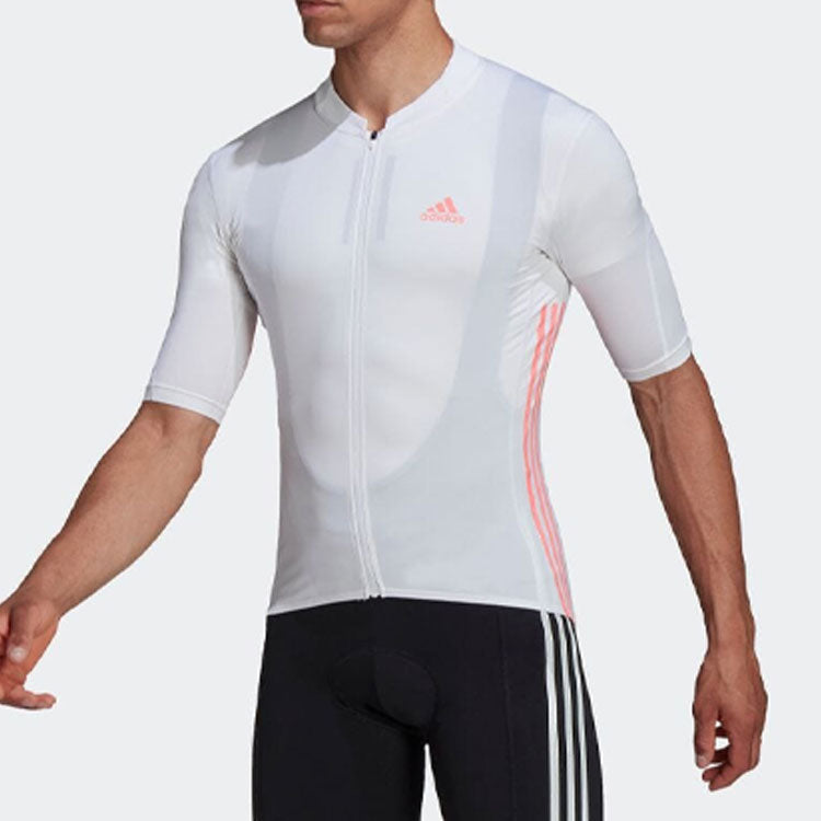 Men's adidas Logo Printing Stripe Zipper Half Sleeve White T-Shirt HB0534