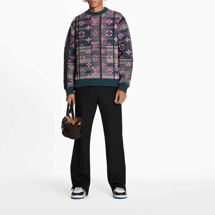 بلوفر رجالي من LOUIS VUITTON LV SS21 برقبة دائرية وأكمام طويلة باللون الأخضر 1A8P0J