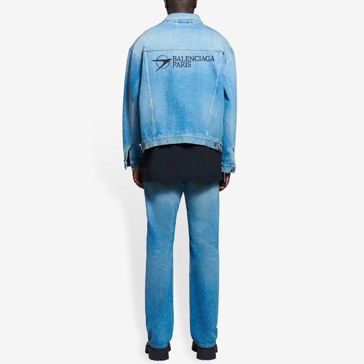 Men's Balenciaga SS21 Classic Logo Denim Jacket Light Blue 657608TDW154307