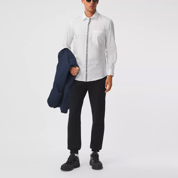 Men's Burberry Alphabet Stripe Cotton Long Sleeves Shirt White 80339601